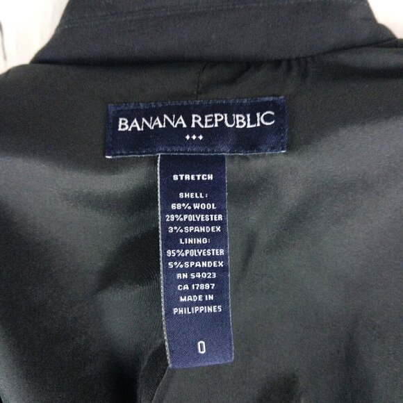 Banana Republic Stretch Womens Size 0 Wool Blend 2 Btn Black Suit Blazer Jacket - Picture 10 of 13